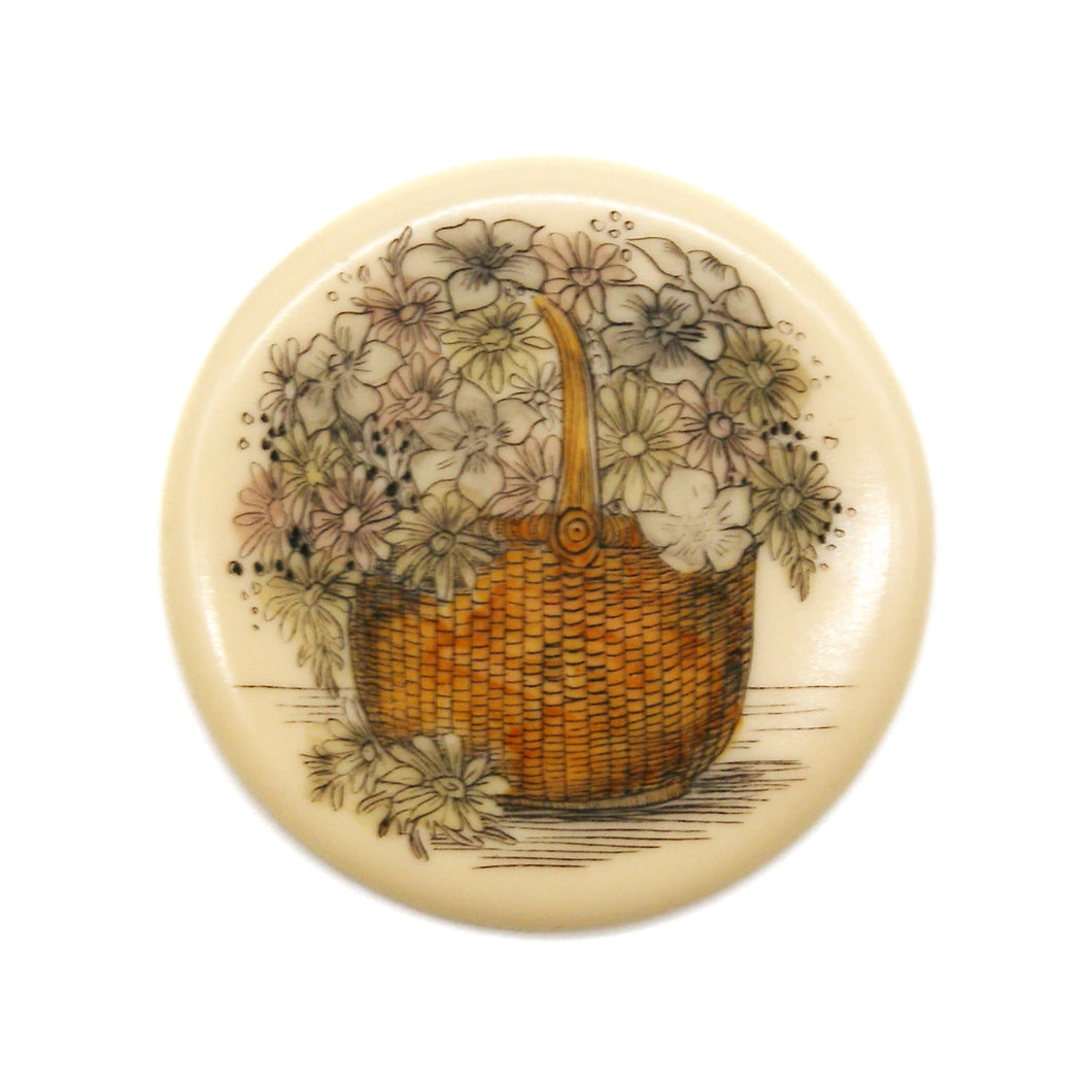 ｽｸﾘﾑｼｬｳﾌﾟﾚｰﾄ ［ｱｸﾘﾙ］ ﾗｳﾝﾄﾞ 【Basket with Flowers】 ﾗｲﾄｸﾞﾚｰ 1-1/2インチ